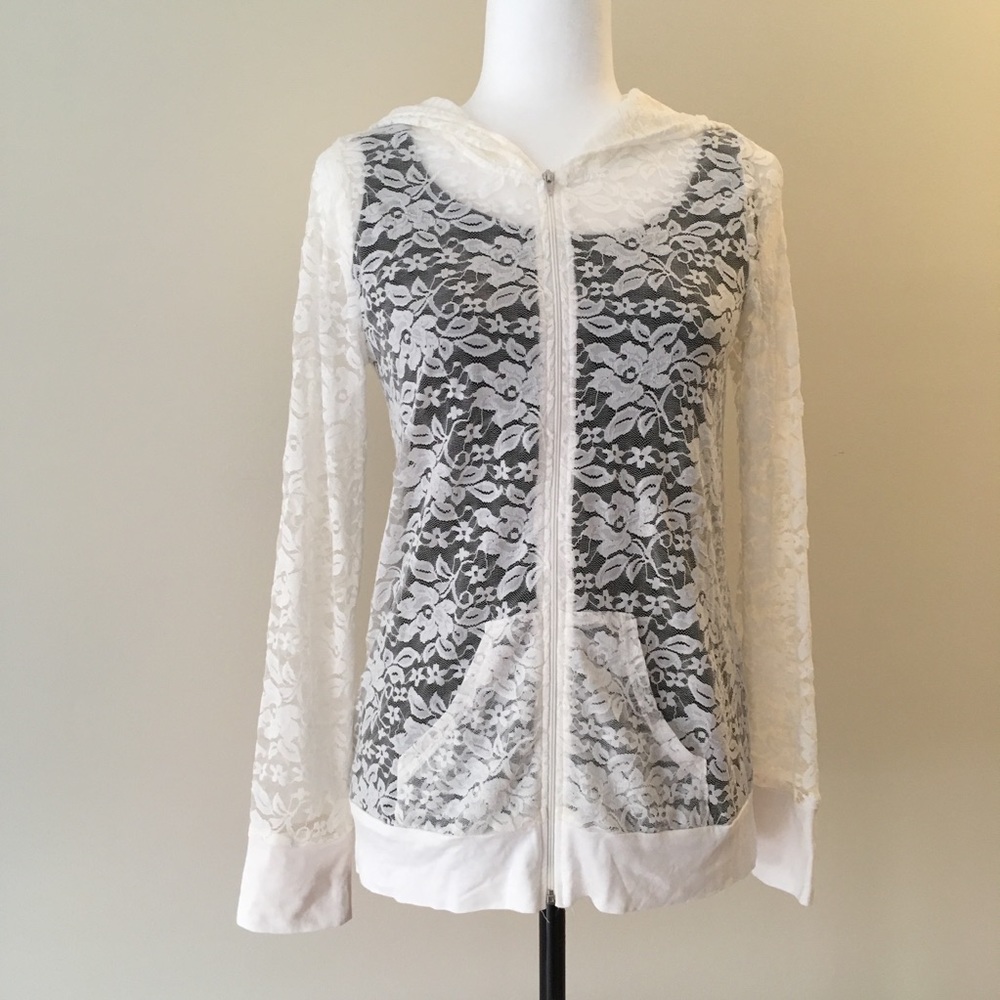 Floral stretch lace hoodie. Size small